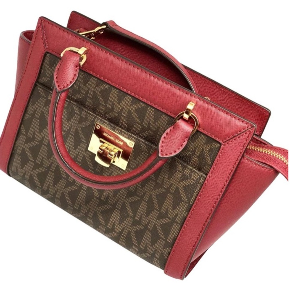 Michael Kors Tina Large Satchel Brown and Cherry